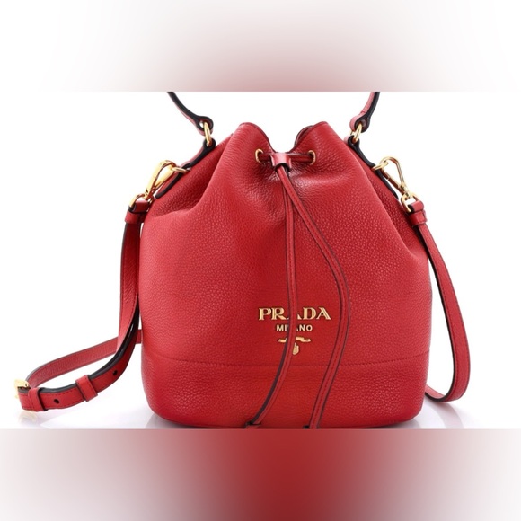 PRADA Dual Strap Top Handle Bucket Bag Vitello Daino Small - Picture 3 of 4